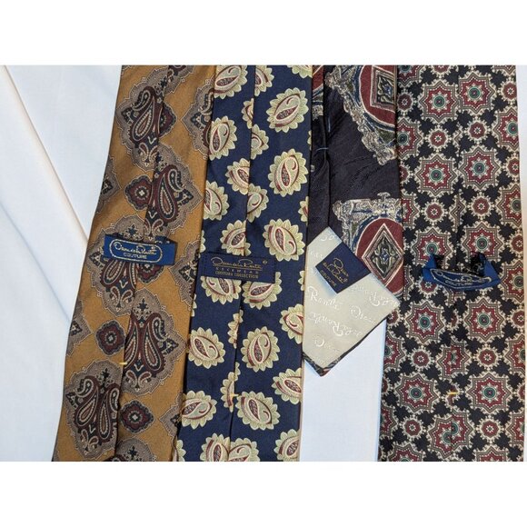 Oscar De La Renta Silk Necktie Set Of 4 With Paisley & Geometric Patterns - Picture 2 of 3